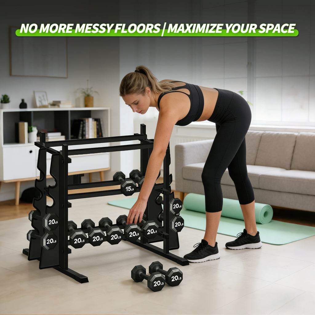 WICTTISPOSI 3-Tier Heavy Duty Dumbbell Rack,1200 LBS Capacity,Double-Side Extension Holder for Dumbbells & Kettlebells Home Gym Storage Rack BLACK