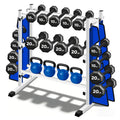 WICTTISPOSI 3-Tier Heavy Duty Dumbbell Rack,1200 LBS Capacity,Double-Side Extension Holder for Dumbbells & Kettlebells Home Gym Storage Rack  WHITE-BLUE