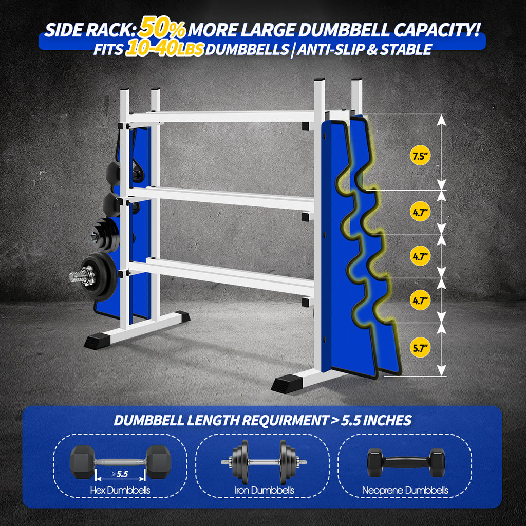WICTTISPOSI 3-Tier Heavy Duty Dumbbell Rack,1200 LBS Capacity,Double-Side Extension Holder for Dumbbells & Kettlebells Home Gym Storage Rack  WHITE-BLUE