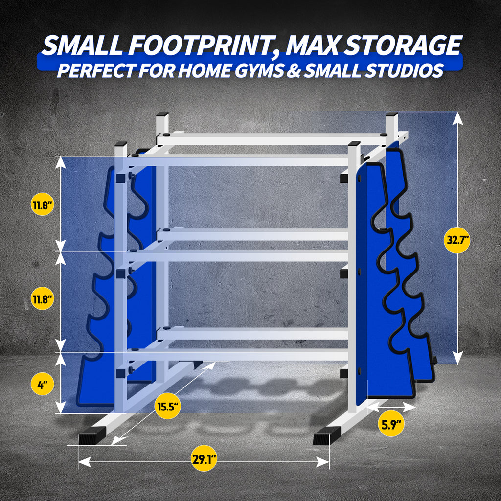WICTTISPOSI 3-Tier Heavy Duty Dumbbell Rack,1200 LBS Capacity,Double-Side Extension Holder for Dumbbells & Kettlebells Home Gym Storage Rack  WHITE-BLUE