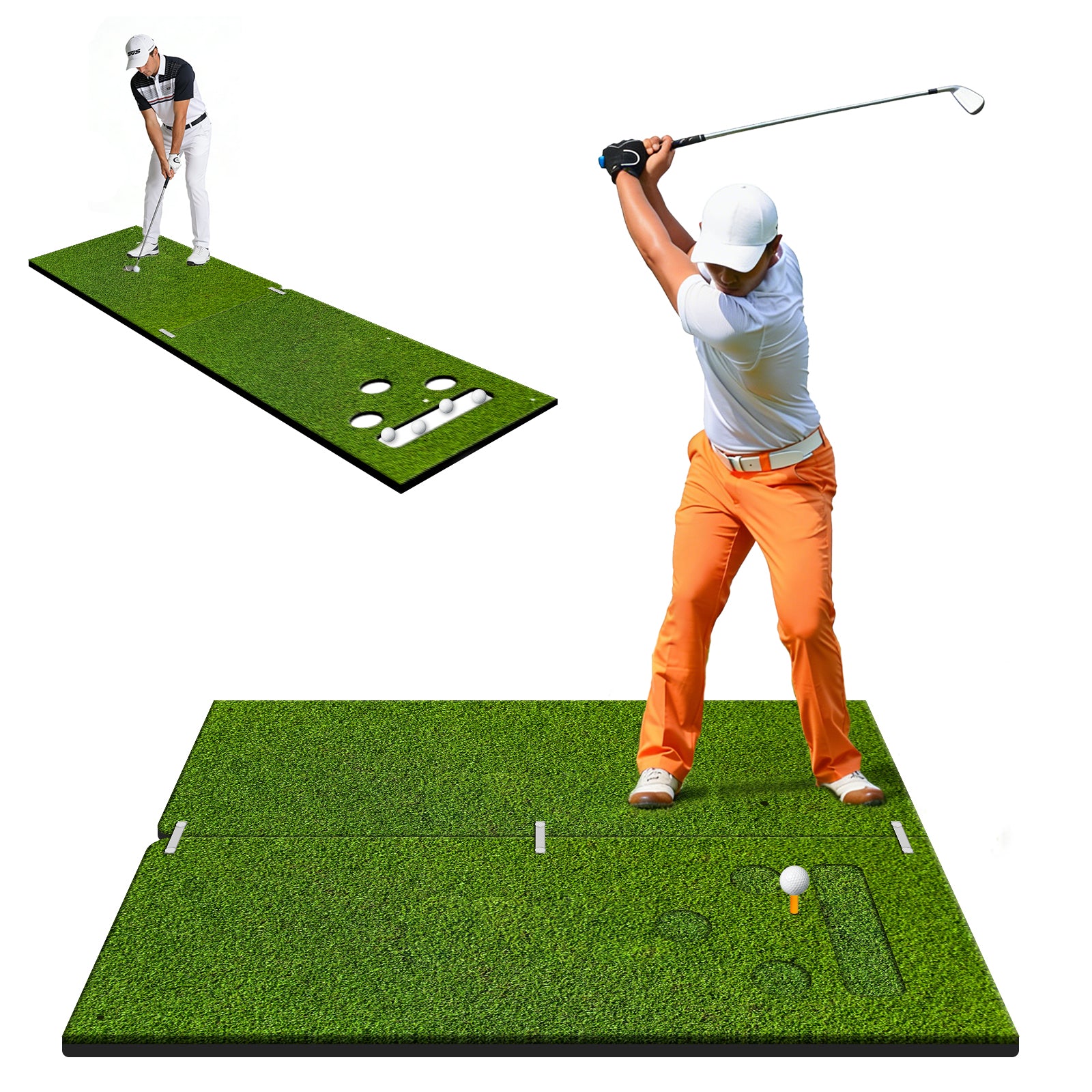 WICTTISPOSI Convertible 2-IN-1 Golf Hitting Mat & Golf Putting Mat, High-Elasticity Golf Practice Mats 150000+Swing for Driving Range Chipping Simulator, 1.22/1.02in Turf Mat Outdoor Indoor Use w/Tees (5ft x 4ft-25mm)