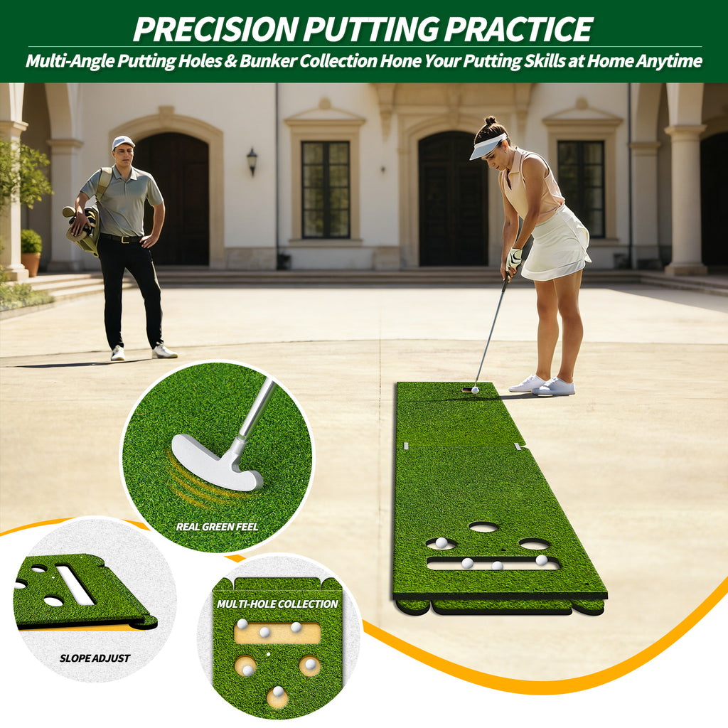 WICTTISPOSI Convertible 2-IN-1 Golf Hitting Mat & Golf Putting Mat, High-Elasticity Golf Practice Mats 150000+Swing for Driving Range Chipping Simulator, 1.22/1.02in Turf Mat Outdoor Indoor Use w/Tees (5ft x 4ft-25mm)