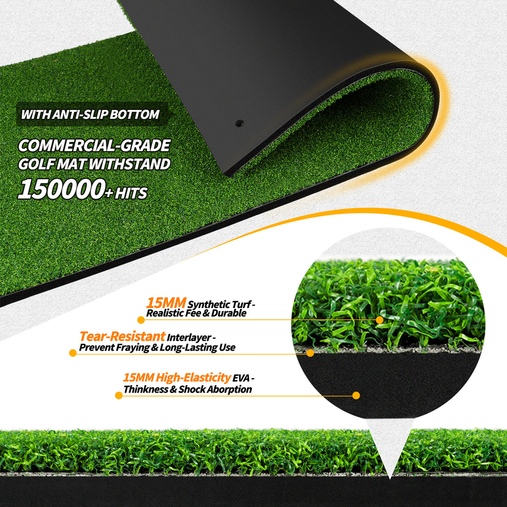 WICTTISPOSI Convertible 2-IN-1 Golf Hitting Mat & Golf Putting Mat, High-Elasticity Golf Practice Mats 150000+Swing for Driving Range Chipping Simulator, 1.22/1.02in Turf Mat Outdoor Indoor Use w/Tees (5ft x 4ft-25mm)