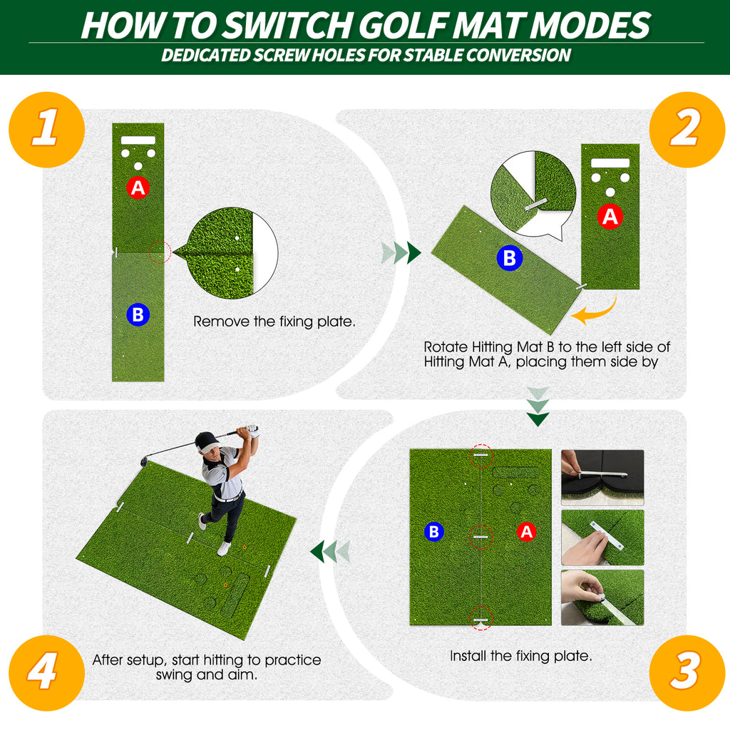 WICTTISPOSI Convertible 2-IN-1 Golf Hitting Mat & Golf Putting Mat, High-Elasticity Golf Practice Mats 150000+Swing for Driving Range Chipping Simulator, 1.22/1.02in Turf Mat Outdoor Indoor Use w/Tees (5ft x 4ft-25mm)