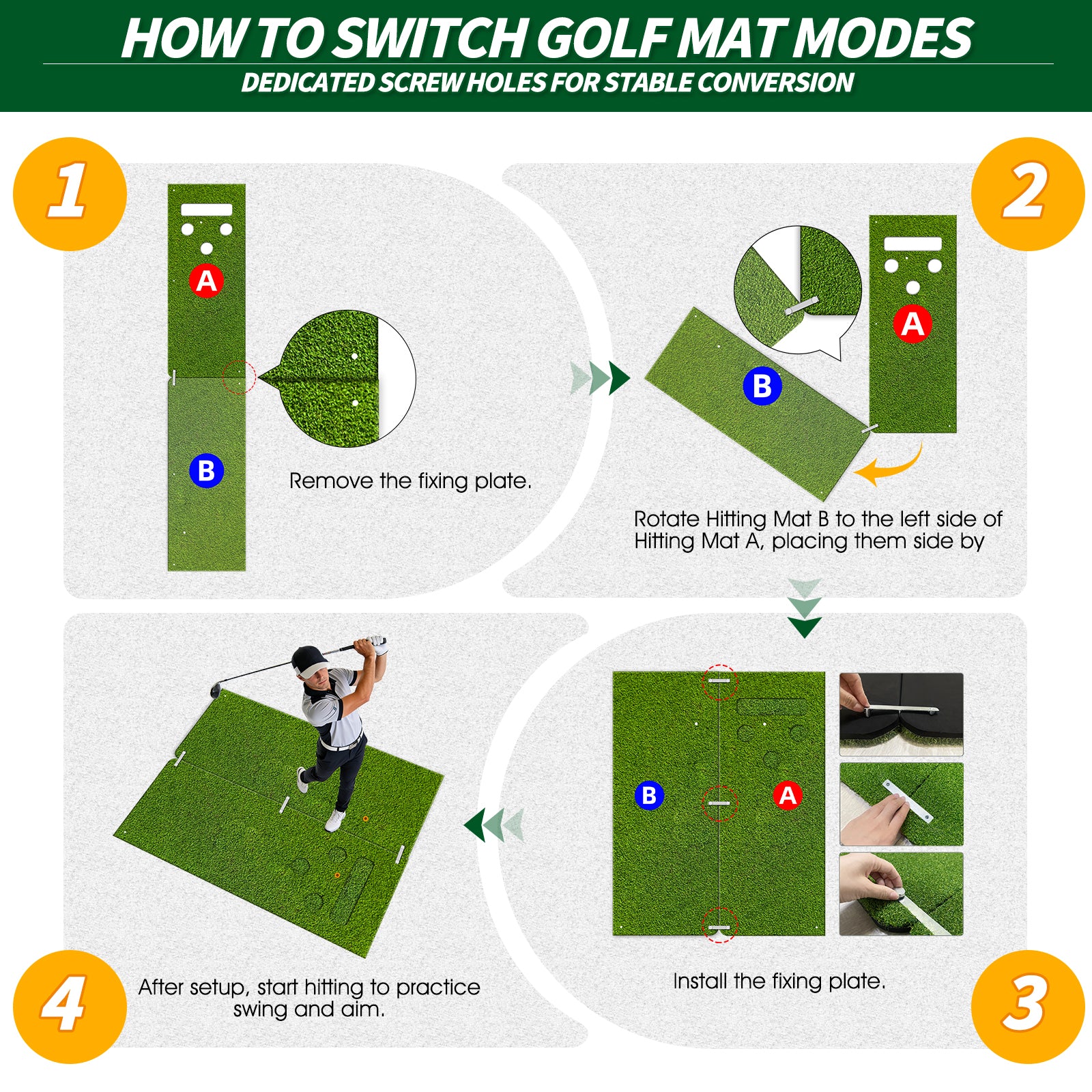 WICTTISPOSI Convertible 2-IN-1 Golf Hitting Mat & Golf Putting Mat, High-Elasticity Golf Practice Mats 150000+Swing for Driving Range Chipping Simulator, 1.22/1.02in Turf Mat Outdoor Indoor Use w/Tees (5ft x 4ft-25mm)