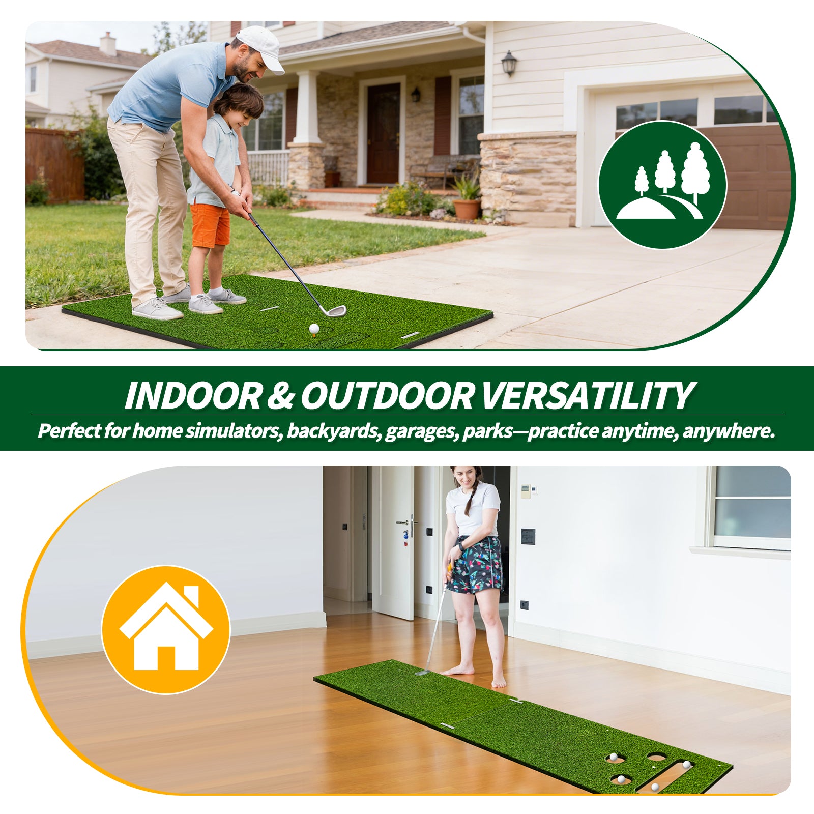 WICTTISPOSI Convertible 2-IN-1 Golf Hitting Mat & Golf Putting Mat, High-Elasticity Golf Practice Mats 150000+Swing for Driving Range Chipping Simulator, 1.22/1.02in Turf Mat Outdoor Indoor Use w/Tees (5ft x 4ft-25mm)