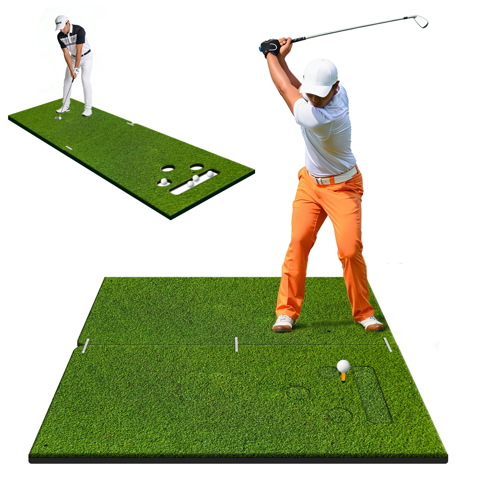WICTTISPOSI Convertible 2-IN-1 Golf Hitting Mat & Golf Putting Mat, High-Elasticity Golf Practice Mats 150000+Swing for Driving Range Chipping Simulator, 1.22/1.02in Turf Mat Outdoor Indoor Use w/Tees (5ft x 5ft-30mm)