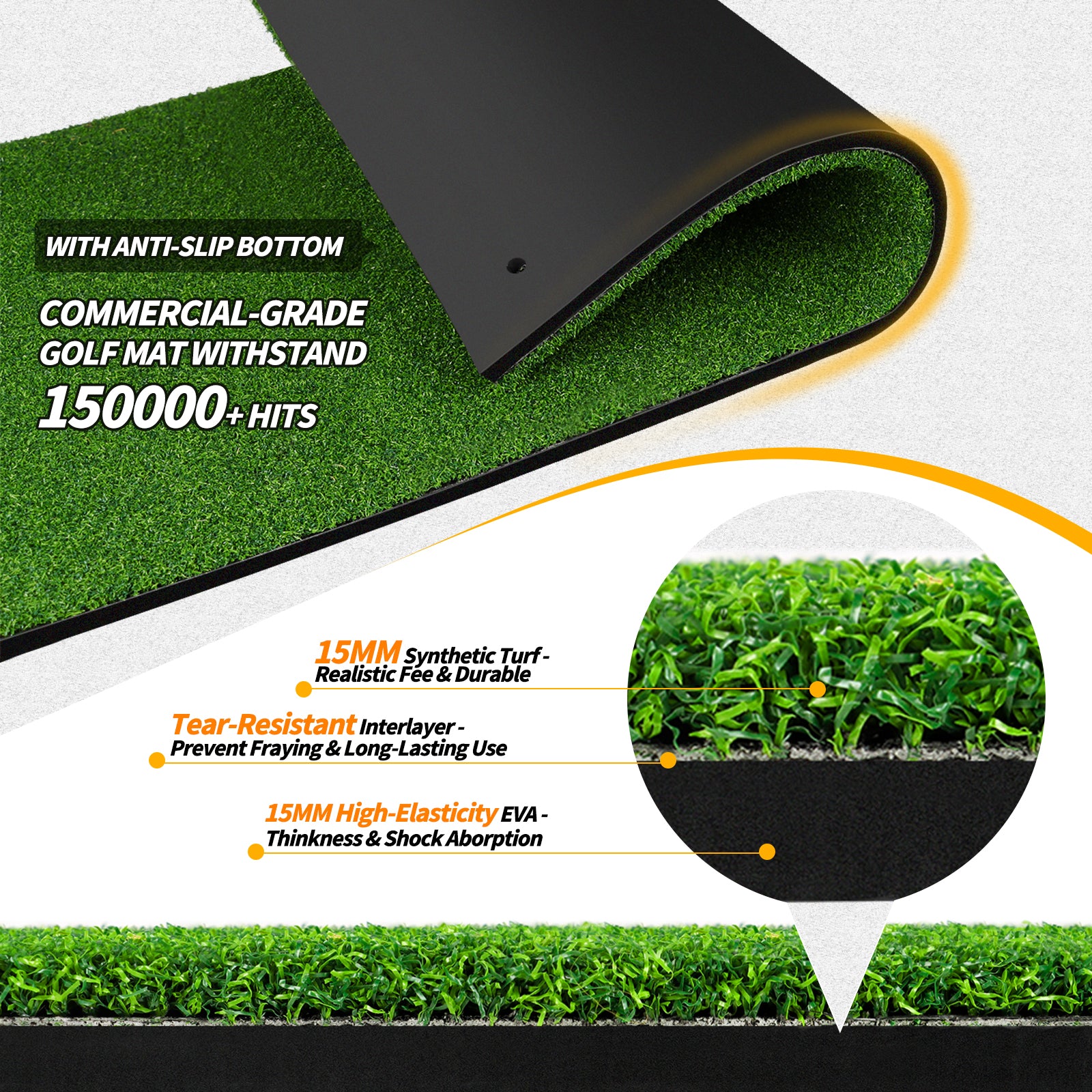 WICTTISPOSI Convertible 2-IN-1 Golf Hitting Mat & Golf Putting Mat, High-Elasticity Golf Practice Mats 150000+Swing for Driving Range Chipping Simulator, 1.22/1.02in Turf Mat Outdoor Indoor Use w/Tees (5ft x 5ft-30mm)