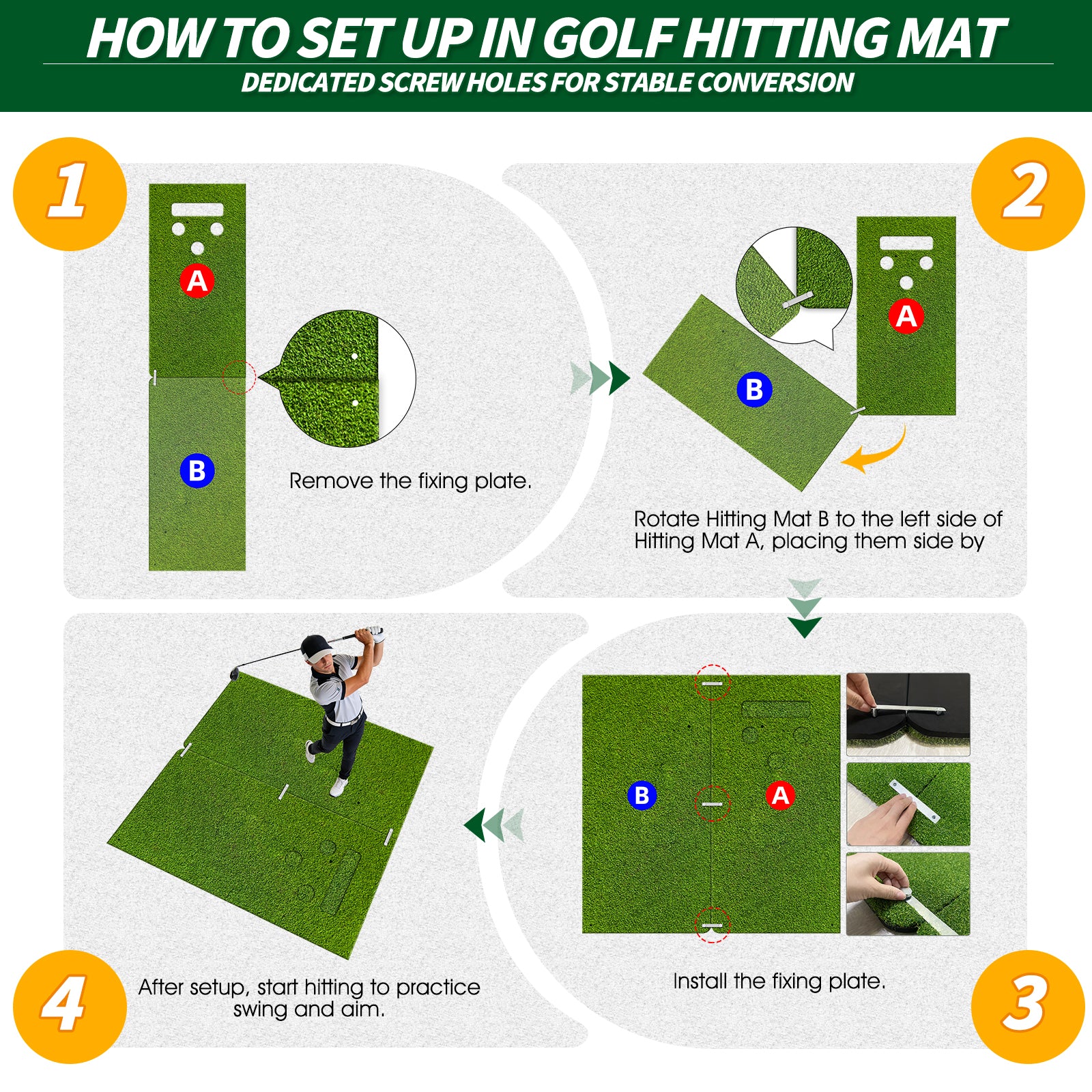 WICTTISPOSI Convertible 2-IN-1 Golf Hitting Mat & Golf Putting Mat, High-Elasticity Golf Practice Mats 150000+Swing for Driving Range Chipping Simulator, 1.22/1.02in Turf Mat Outdoor Indoor Use w/Tees (5ft x 5ft-30mm)