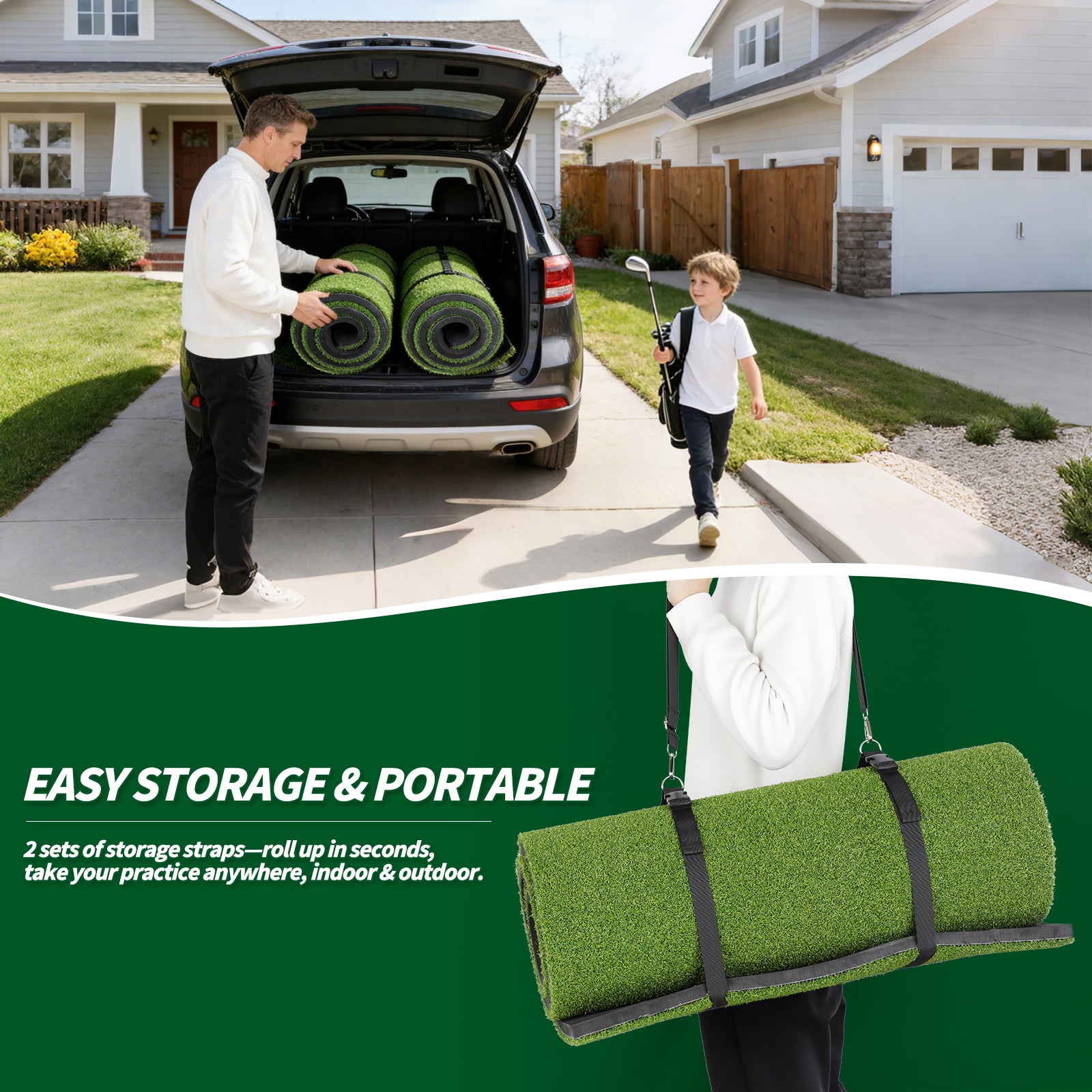 WICTTISPOSI Convertible 2-IN-1 Golf Hitting Mat & Golf Putting Mat, High-Elasticity Golf Practice Mats 150000+Swing for Driving Range Chipping Simulator, 1.22/1.02in Turf Mat Outdoor Indoor Use w/Tees (5ft x 5ft-30mm)