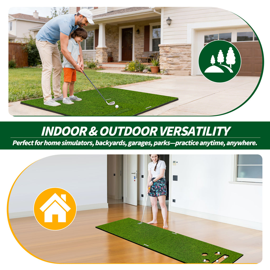 WICTTISPOSI Convertible 2-IN-1 Golf Hitting Mat & Golf Putting Mat, High-Elasticity Golf Practice Mats 150000+Swing for Driving Range Chipping Simulator, 1.22/1.02in Turf Mat Outdoor Indoor Use w/Tees (5ft x 5ft-30mm)
