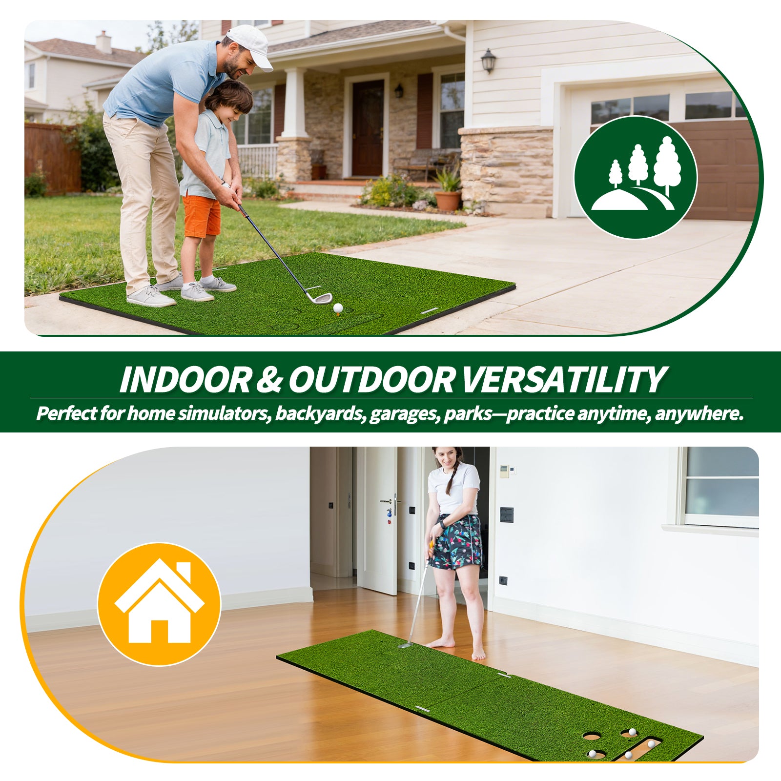 WICTTISPOSI Convertible 2-IN-1 Golf Hitting Mat & Golf Putting Mat, High-Elasticity Golf Practice Mats 150000+Swing for Driving Range Chipping Simulator, 1.22/1.02in Turf Mat Outdoor Indoor Use w/Tees (5ft x 5ft-30mm)
