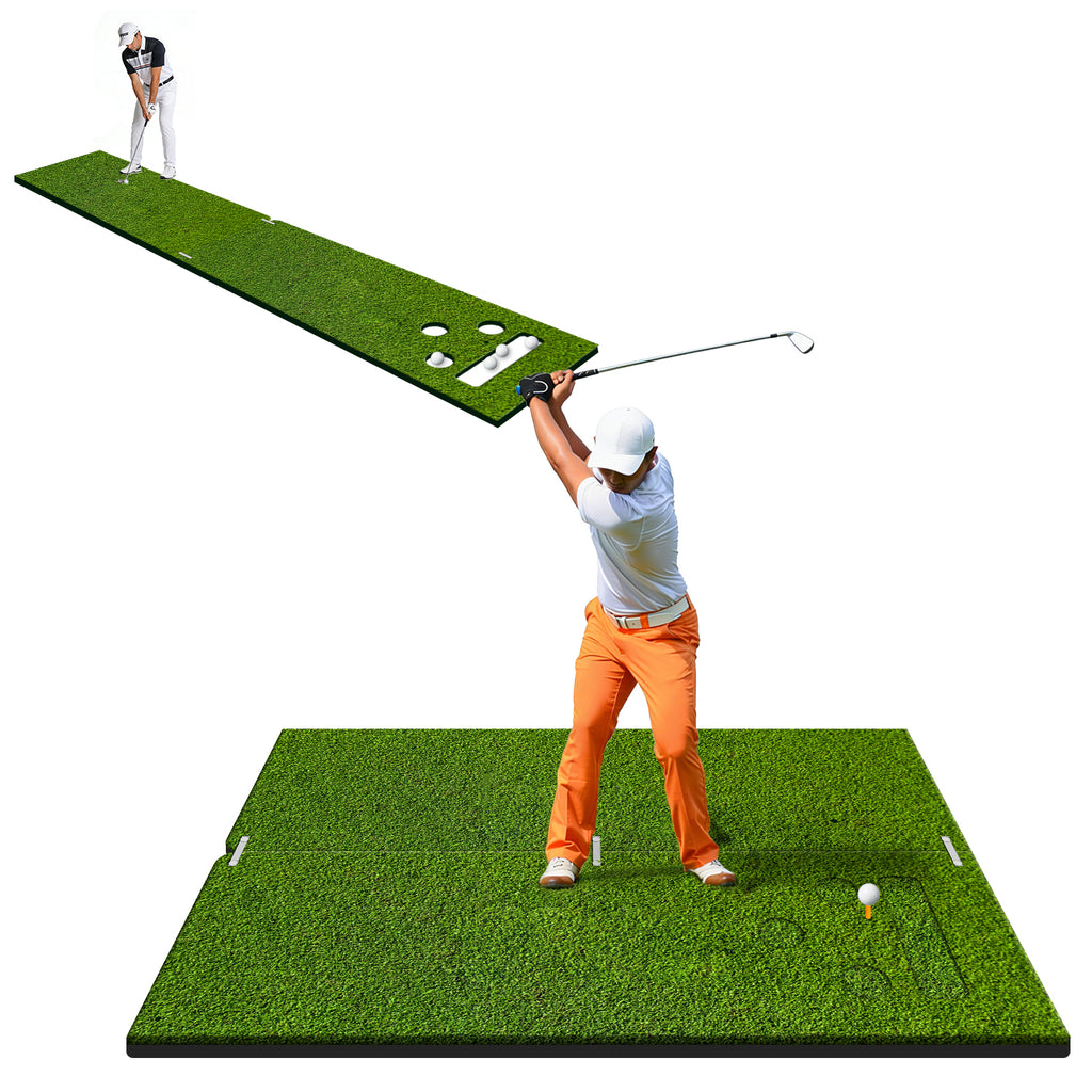WICTTISPOSI Convertible 2-IN-1 Golf Hitting Mat & Golf Putting Mat, High-Elasticity Golf Practice Mats 150000+Swing for Driving Range Chipping Simulator, 1.22/1.02in Turf Mat Outdoor Indoor Use w/Tees (6ft x 4ft-30mm)