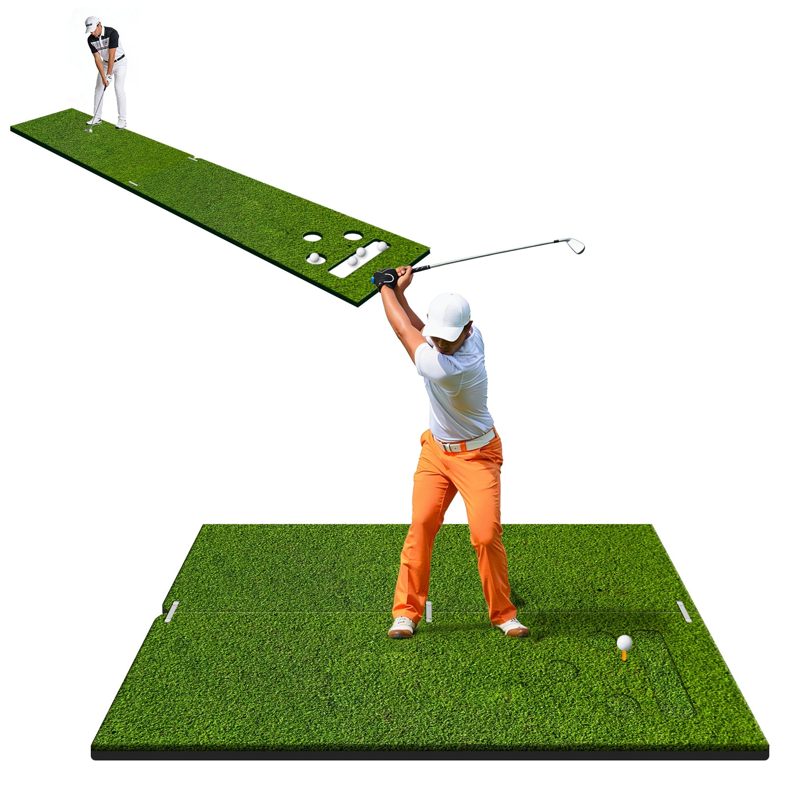 WICTTISPOSI Convertible 2-IN-1 Golf Hitting Mat & Golf Putting Mat, High-Elasticity Golf Practice Mats 150000+Swing for Driving Range Chipping Simulator, 1.22/1.02in Turf Mat Outdoor Indoor Use w/Tees (6ft x 4ft-30mm)