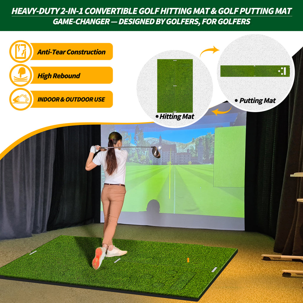 WICTTISPOSI Convertible 2-IN-1 Golf Hitting Mat & Golf Putting Mat, High-Elasticity Golf Practice Mats 150000+Swing for Driving Range Chipping Simulator, 1.22/1.02in Turf Mat Outdoor Indoor Use w/Tees (6ft x 4ft-30mm)