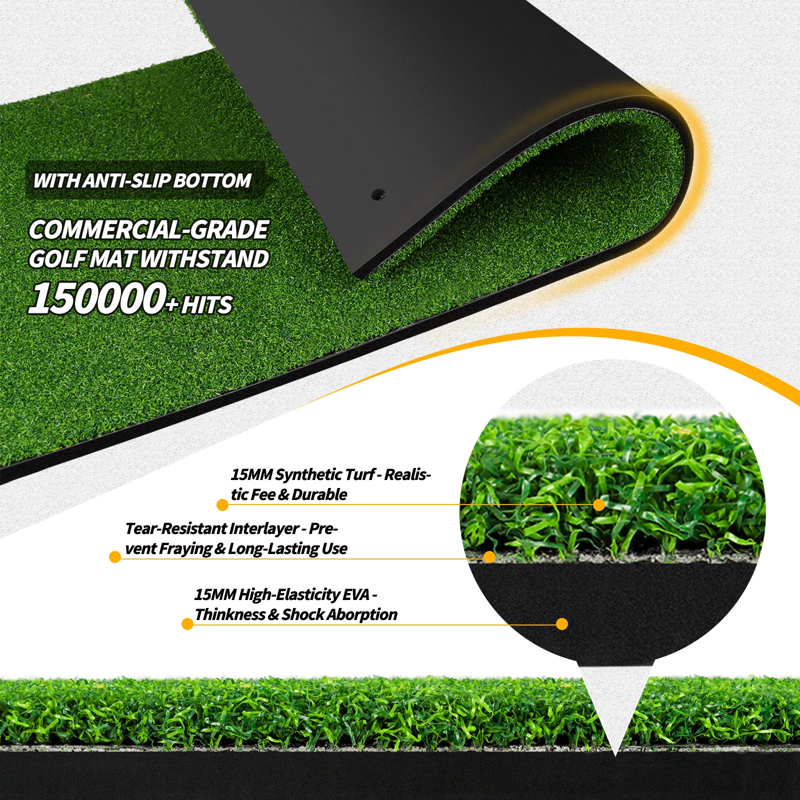 WICTTISPOSI Convertible 2-IN-1 Golf Hitting Mat & Golf Putting Mat, High-Elasticity Golf Practice Mats 150000+Swing for Driving Range Chipping Simulator, 1.22/1.02in Turf Mat Outdoor Indoor Use w/Tees (6ft x 4ft-30mm)