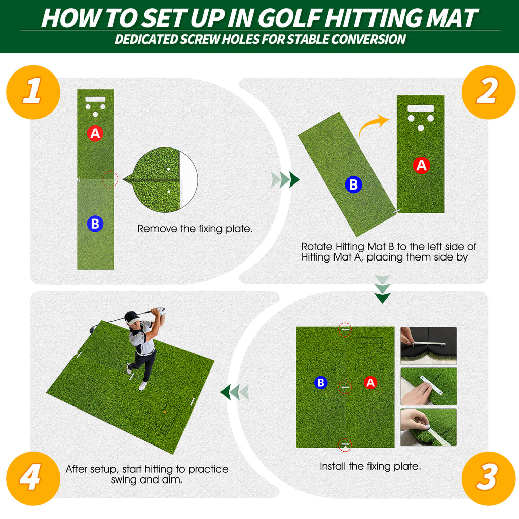 WICTTISPOSI Convertible 2-IN-1 Golf Hitting Mat & Golf Putting Mat, High-Elasticity Golf Practice Mats 150000+Swing for Driving Range Chipping Simulator, 1.22/1.02in Turf Mat Outdoor Indoor Use w/Tees (6ft x 4ft-30mm)