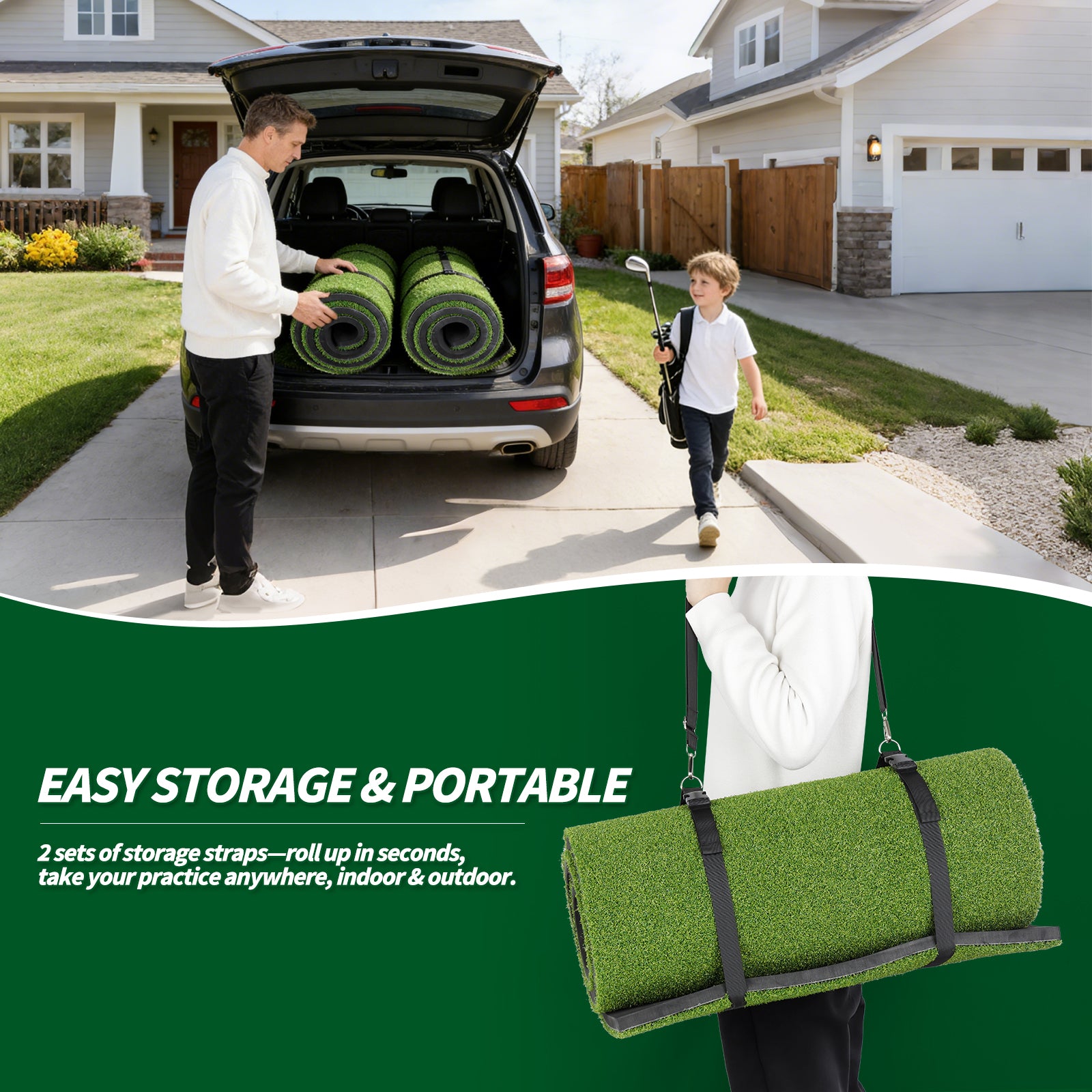 WICTTISPOSI Convertible 2-IN-1 Golf Hitting Mat & Golf Putting Mat, High-Elasticity Golf Practice Mats 150000+Swing for Driving Range Chipping Simulator, 1.22/1.02in Turf Mat Outdoor Indoor Use w/Tees (6ft x 4ft-30mm)