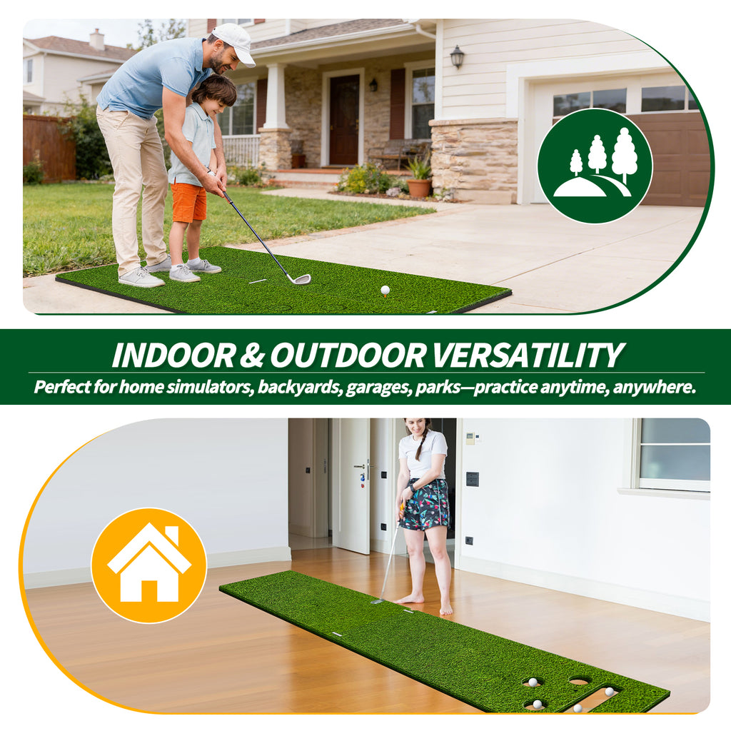 WICTTISPOSI Convertible 2-IN-1 Golf Hitting Mat & Golf Putting Mat, High-Elasticity Golf Practice Mats 150000+Swing for Driving Range Chipping Simulator, 1.22/1.02in Turf Mat Outdoor Indoor Use w/Tees (6ft x 4ft-30mm)