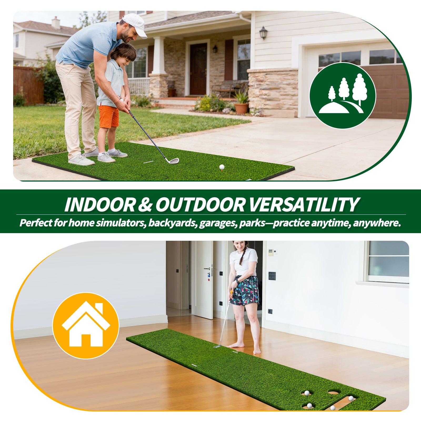 WICTTISPOSI Convertible 2-IN-1 Golf Hitting Mat & Golf Putting Mat, High-Elasticity Golf Practice Mats 150000+Swing for Driving Range Chipping Simulator, 1.22/1.02in Turf Mat Outdoor Indoor Use w/Tees (6ft x 4ft-30mm)