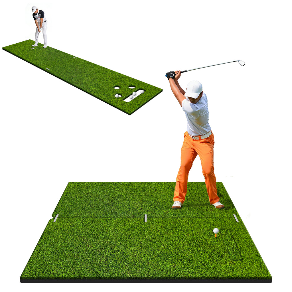WICTTISPOSI Convertible 2-IN-1 Golf Hitting Mat & Golf Putting Mat, High-Elasticity Golf Practice Mats 150000+Swing for Driving Range Chipping Simulator, 1.22/1.02in Turf Mat Outdoor Indoor Use w/Tees (6ft x 4.8ft-30mm)
