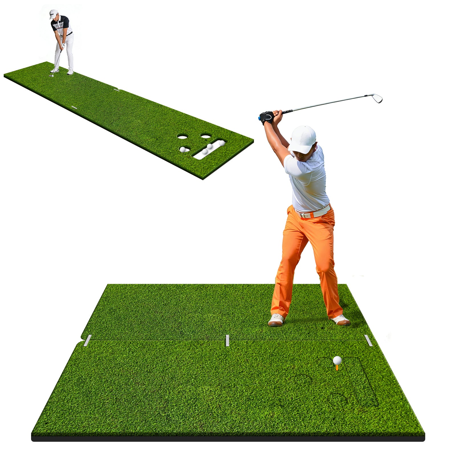 WICTTISPOSI Convertible 2-IN-1 Golf Hitting Mat & Golf Putting Mat, High-Elasticity Golf Practice Mats 150000+Swing for Driving Range Chipping Simulator, 1.22/1.02in Turf Mat Outdoor Indoor Use w/Tees (6ft x 4.8ft-30mm)