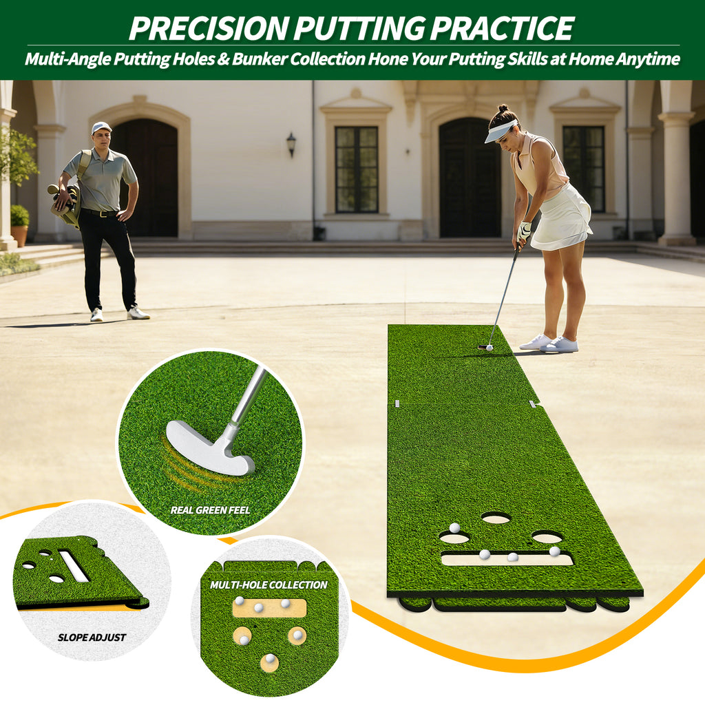WICTTISPOSI Convertible 2-IN-1 Golf Hitting Mat & Golf Putting Mat, High-Elasticity Golf Practice Mats 150000+Swing for Driving Range Chipping Simulator, 1.22/1.02in Turf Mat Outdoor Indoor Use w/Tees (6ft x 4.8ft-30mm)