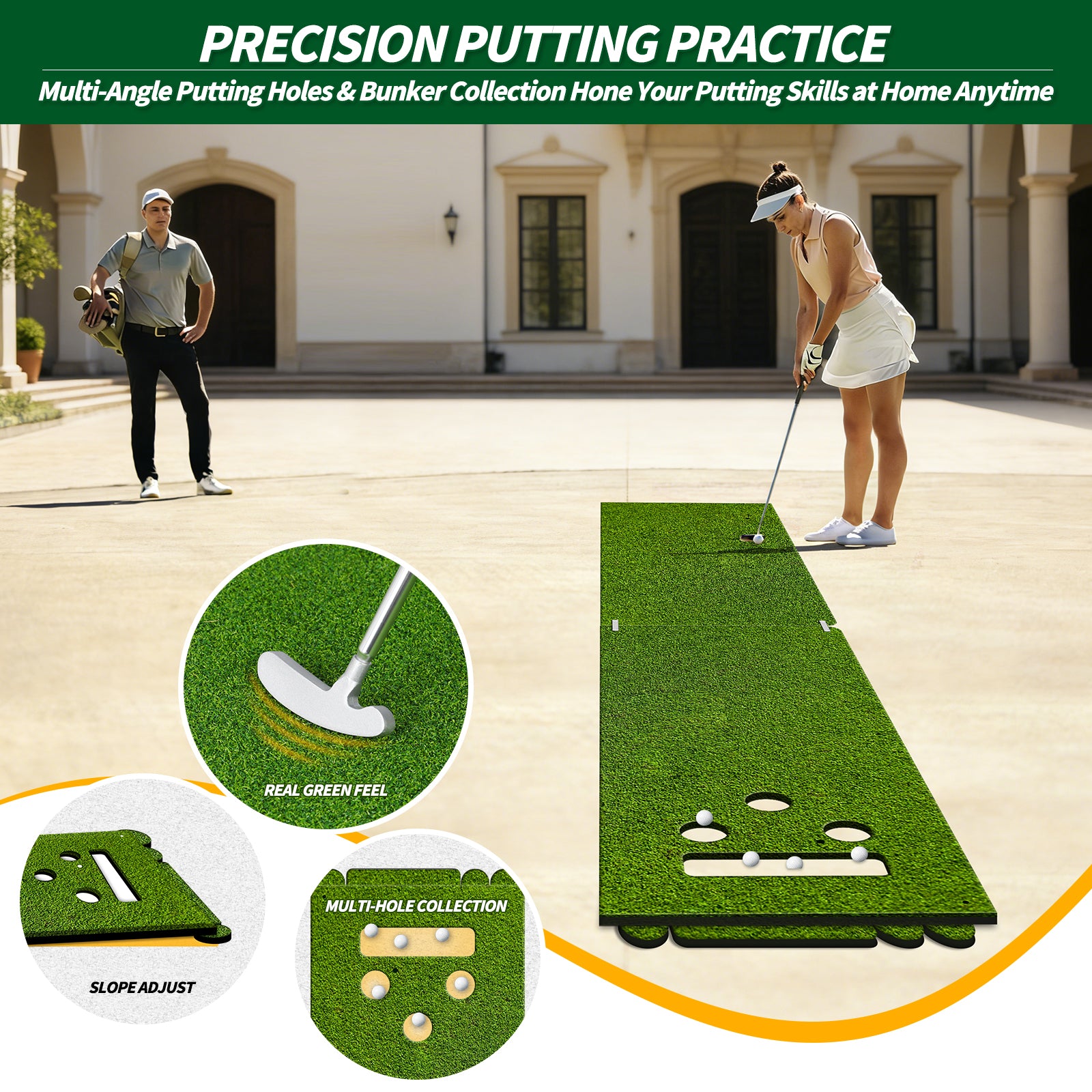 WICTTISPOSI Convertible 2-IN-1 Golf Hitting Mat & Golf Putting Mat, High-Elasticity Golf Practice Mats 150000+Swing for Driving Range Chipping Simulator, 1.22/1.02in Turf Mat Outdoor Indoor Use w/Tees (6ft x 4.8ft-30mm)