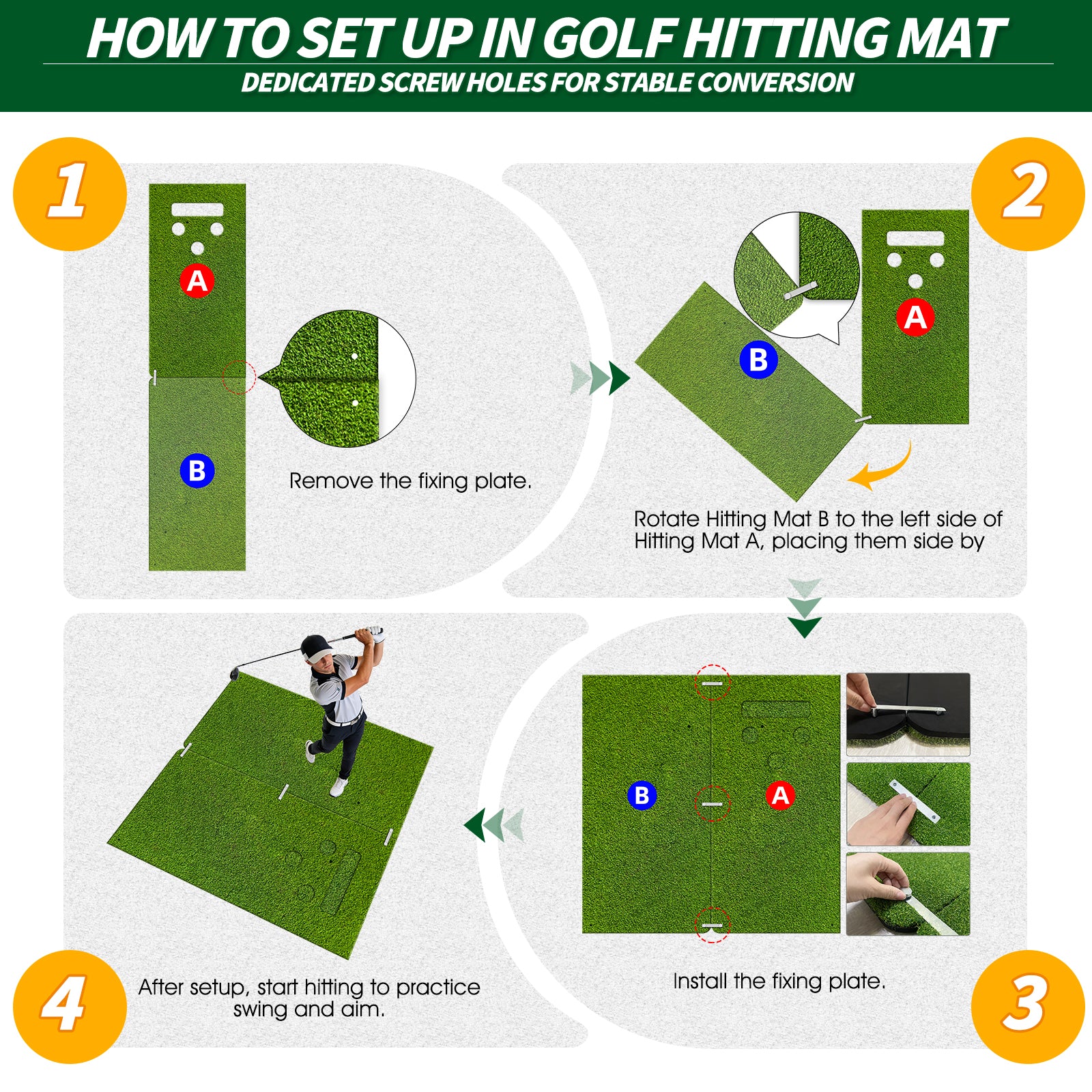 WICTTISPOSI Convertible 2-IN-1 Golf Hitting Mat & Golf Putting Mat, High-Elasticity Golf Practice Mats 150000+Swing for Driving Range Chipping Simulator, 1.22/1.02in Turf Mat Outdoor Indoor Use w/Tees (6ft x 4.8ft-30mm)