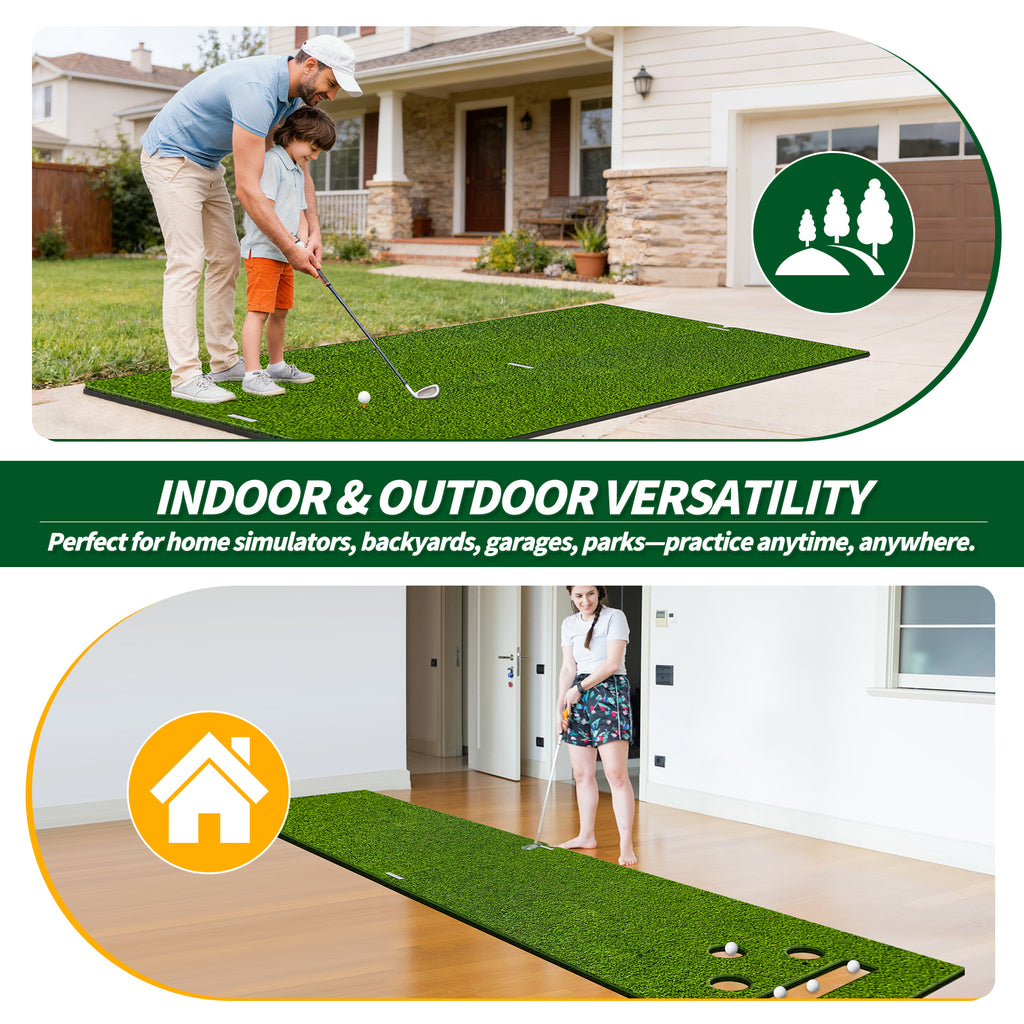 WICTTISPOSI Convertible 2-IN-1 Golf Hitting Mat & Golf Putting Mat, High-Elasticity Golf Practice Mats 150000+Swing for Driving Range Chipping Simulator, 1.22/1.02in Turf Mat Outdoor Indoor Use w/Tees (6ft x 4.8ft-30mm)