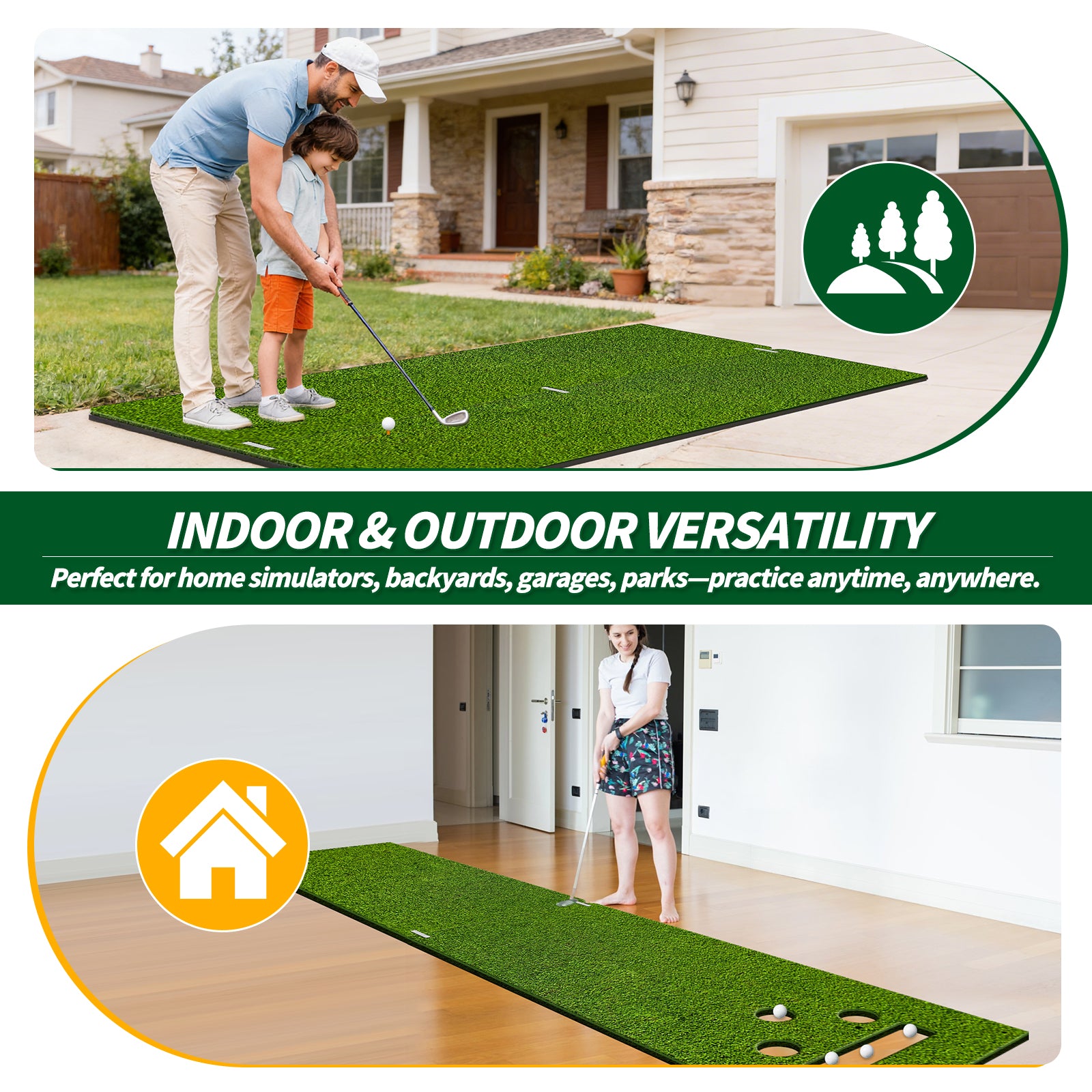 WICTTISPOSI Convertible 2-IN-1 Golf Hitting Mat & Golf Putting Mat, High-Elasticity Golf Practice Mats 150000+Swing for Driving Range Chipping Simulator, 1.22/1.02in Turf Mat Outdoor Indoor Use w/Tees (6ft x 4.8ft-30mm)