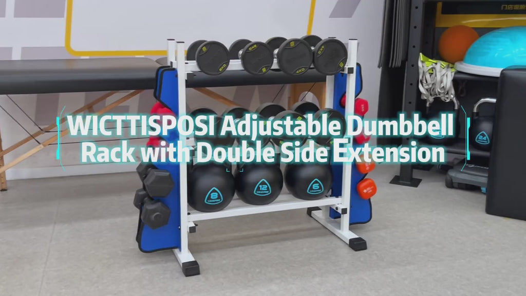 WICTTISPOSI 3-Tier Heavy Duty Dumbbell Rack,1200 LBS Capacity,Double-Side Extension Holder for Dumbbells & Kettlebells Home Gym Storage Rack  WHITE-BLUE