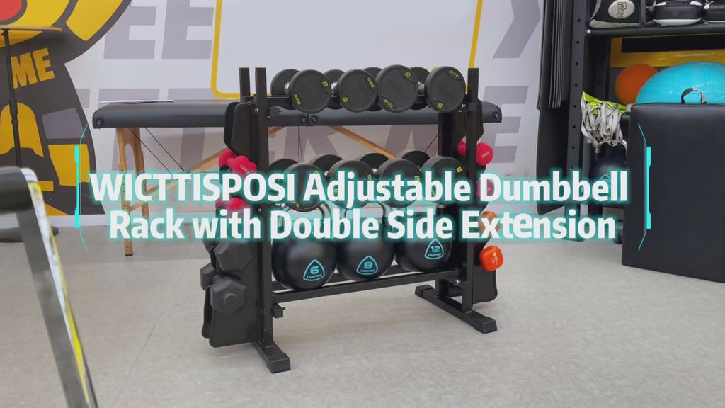 WICTTISPOSI 3-Tier Heavy Duty Dumbbell Rack,1200 LBS Capacity,Double-Side Extension Holder for Dumbbells & Kettlebells Home Gym Storage Rack BLACK